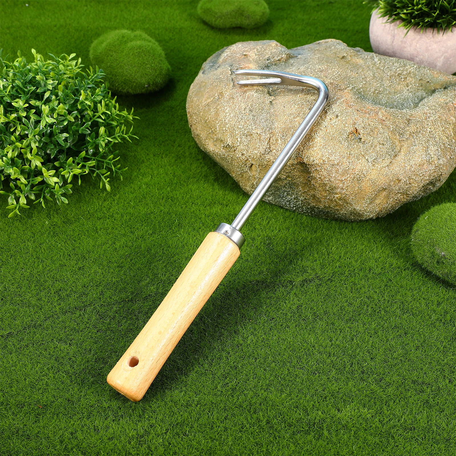 

Stainless Steel Wooden Handle Grass Removal Root Weeding Transplanting Hand Garden Tool Stainless Weeding Puller Handle Weeder