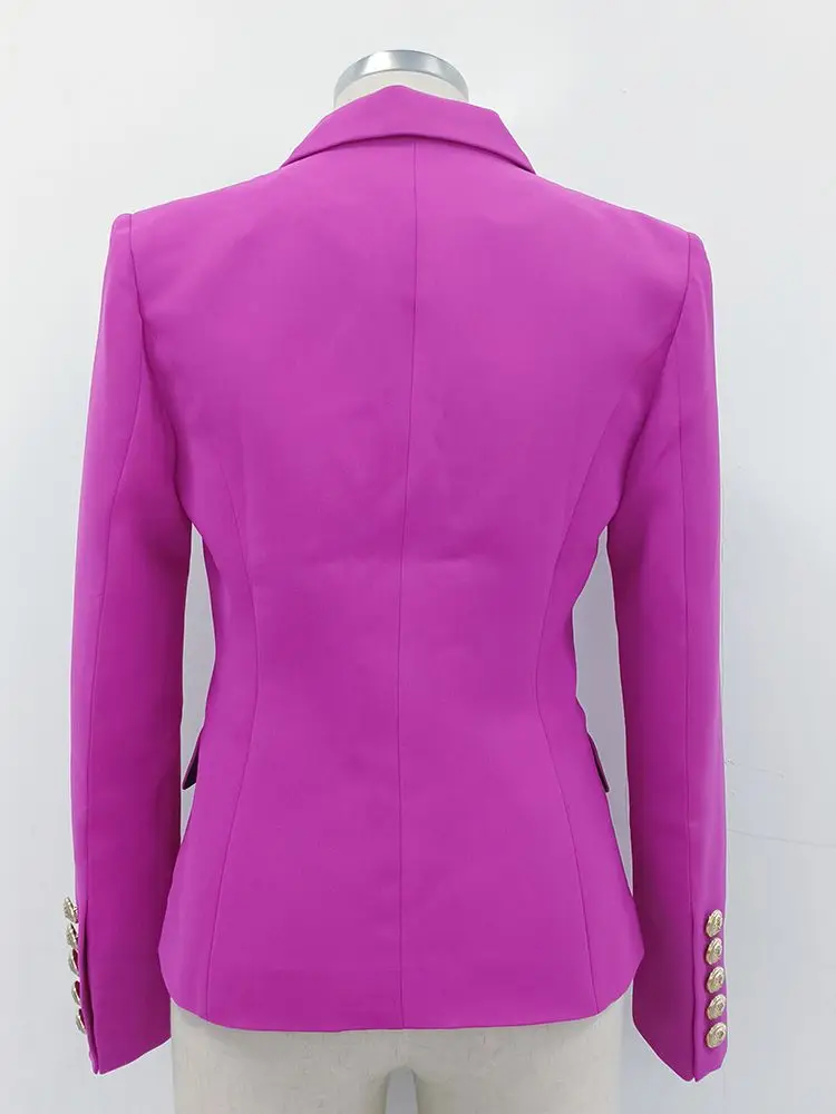 HIGH QUALITY Newest 2024 Designer Blazer Women\'s Lion Buttons Double Breasted Blazer Jacket Purple