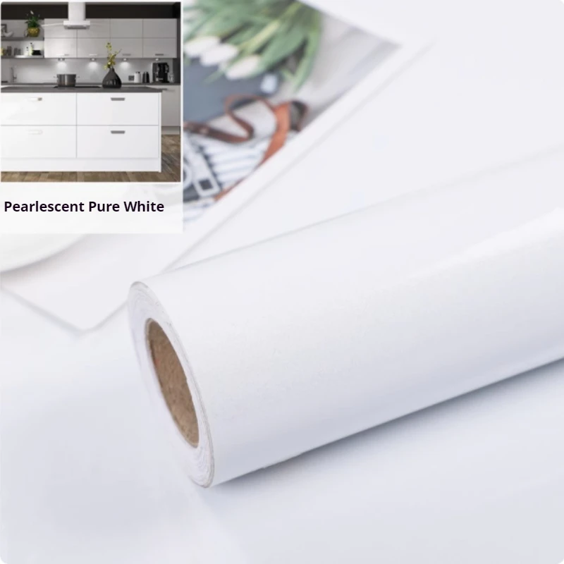 Thickened pearl self-adhesive paper furniture dining table glossy film baking paint pure white and black wall sticker