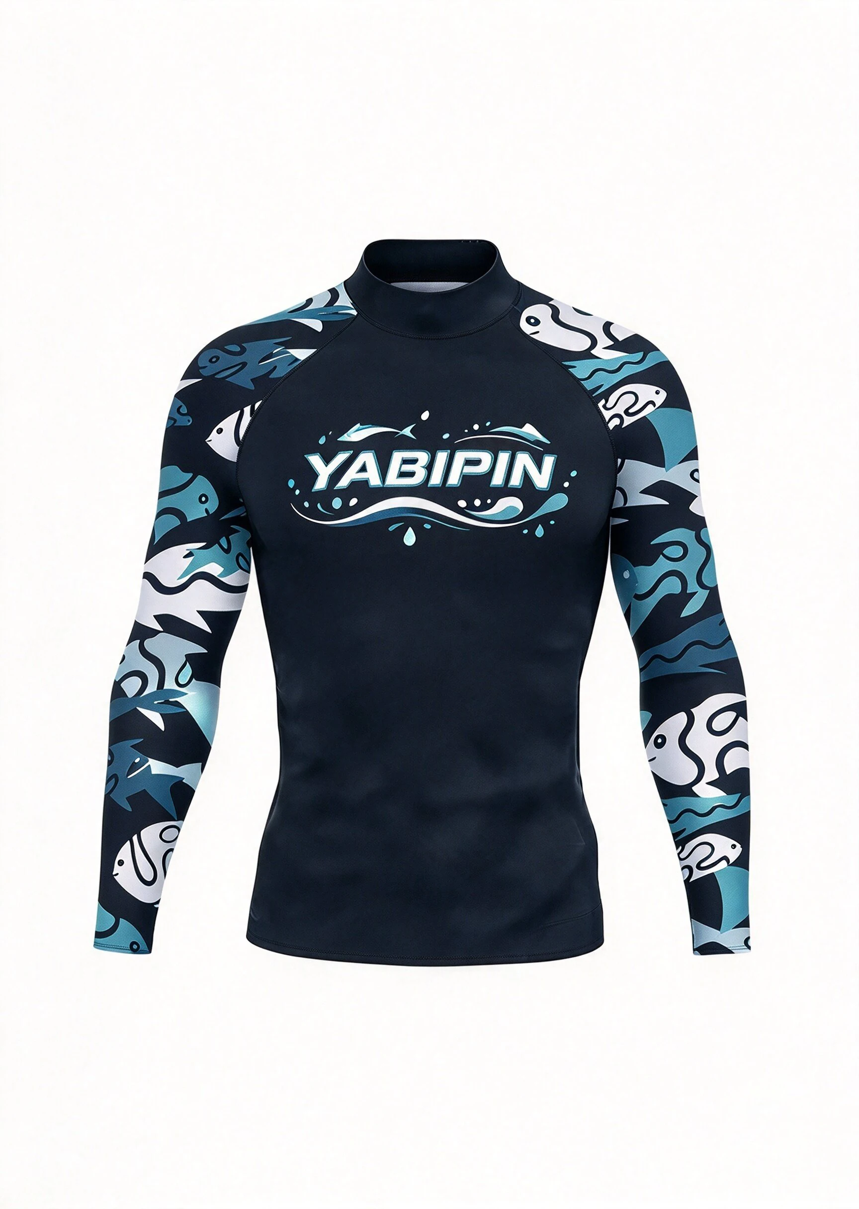 Men‘s Quick Dry Long Sleeve Surf Top Stand Collar, Stretch Breathable Lightweight Rash Guard for Beach Pool