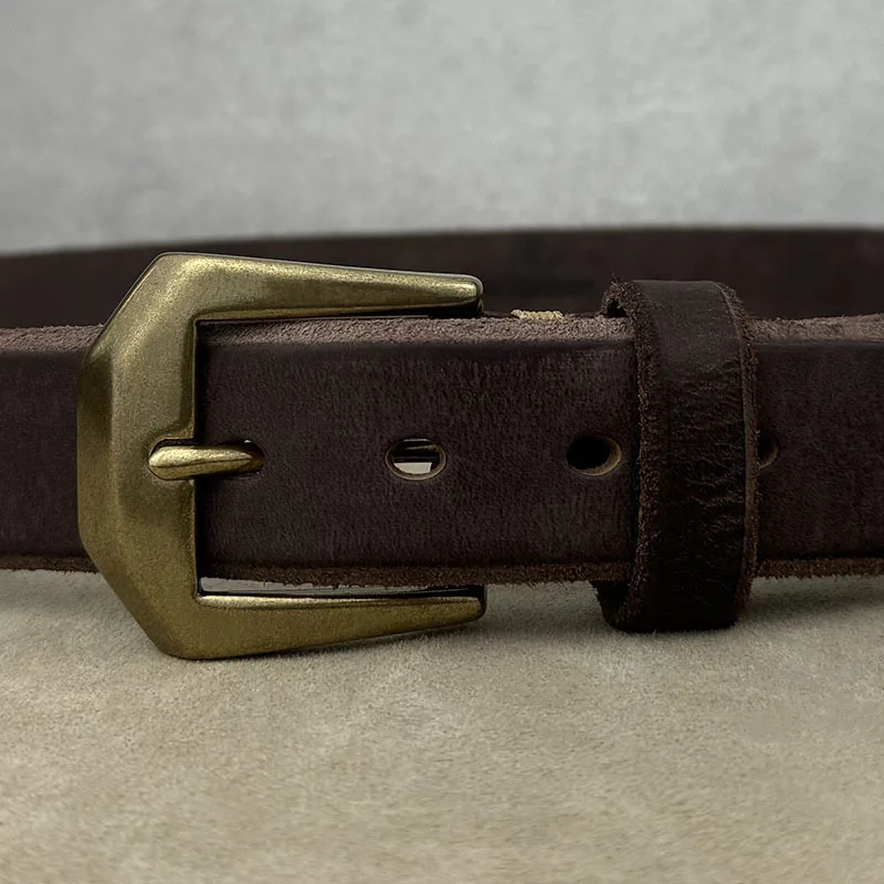 

3.8cm Rough and Domineering Thickened Man Genuine Leather Top Layer Cowhide Belt Men Copper Buckle Retro Washed Waist Belts