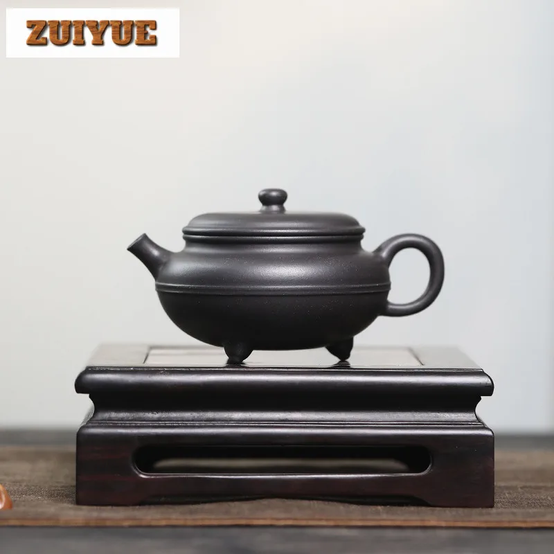 120ml Traditional Yixing Purple Clay Teapots Handmade Tripodia Pot Raw Ore Black Mud Kettle Chinese Zisha Tea Set Teaware Craft