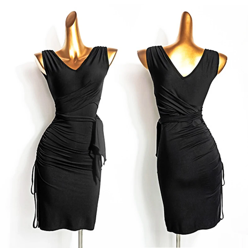 

Black Latin Dresses For Women Summer Sleeveless Practice Dress Standard Tango Rumba Dance Costume Adult Line Dance Clothing 4229