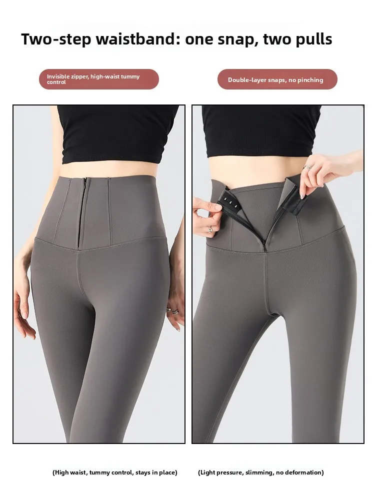 Pantalones de Yoga Sl de cintura alta para mujer, pantalones de piel de arca para Fitn, detalle de botones, levantamiento de glúteos, nailon y LICRA