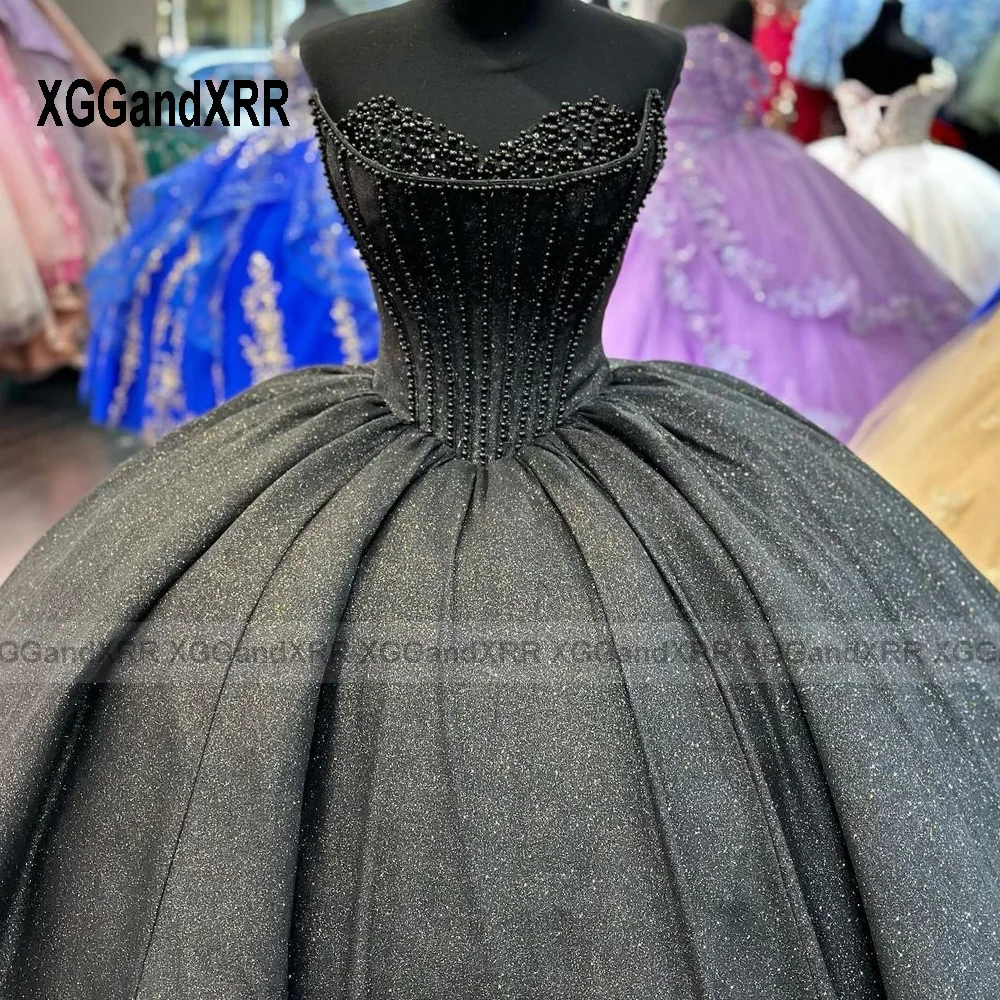 Schwarze Quince nrea Kleider elegante Schatz Perlen Ballkleid Ballkleid funkelnd süß 15 16 Prinzessin Geburtstags feier Kleid