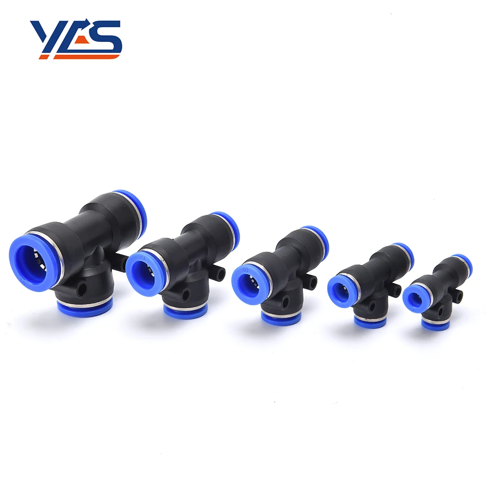 PE pneumatic fittings 3 way T Equal Union Tee Type Plastic plug-in One Touch Connector Pneumatic Tube Fitting