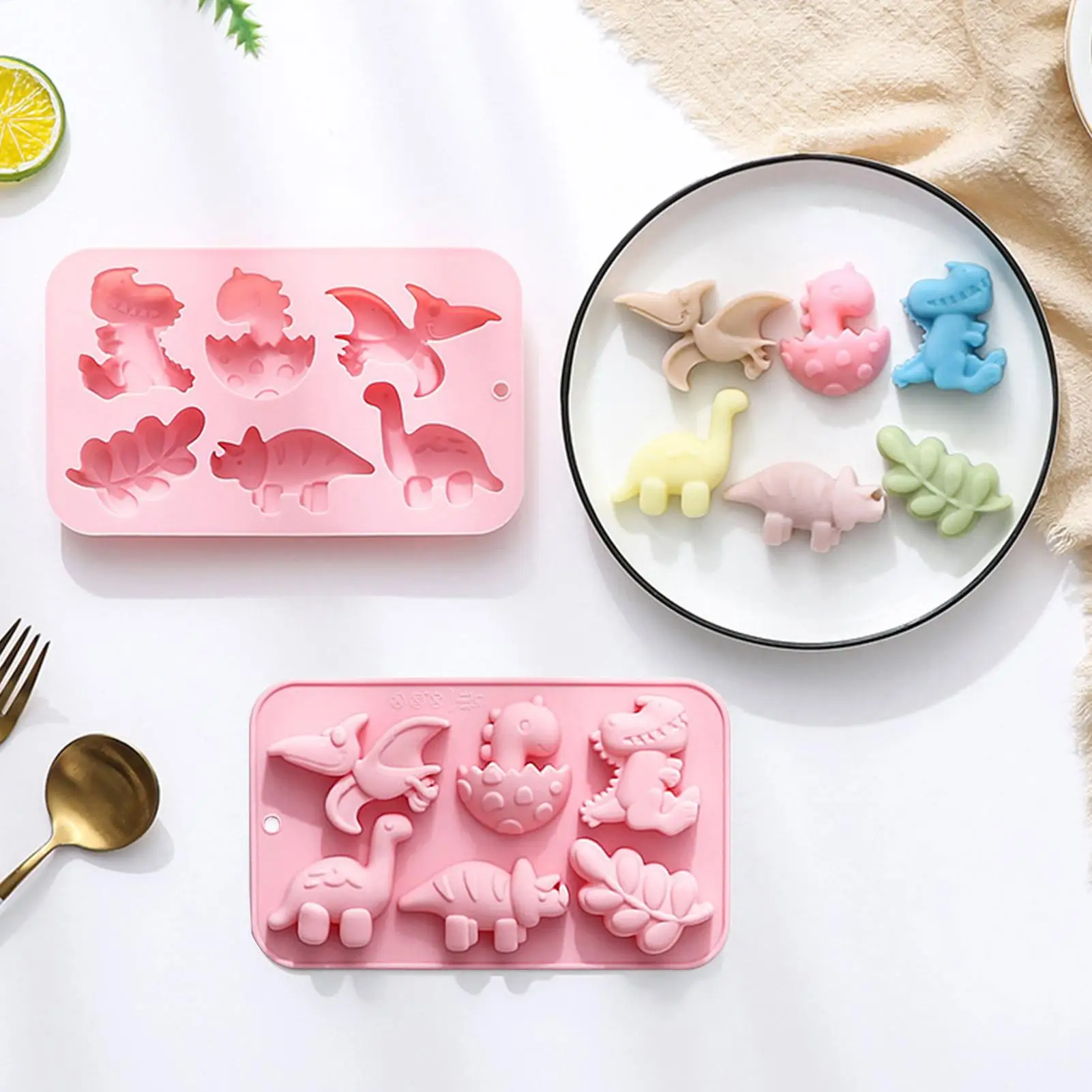 19.5x11.8x2.3cm Dinosaur Silicone Candy Mold 6 Cavity Different Dinosaur Chocolate Ice Cake Mold Dinosaur Leaf Design