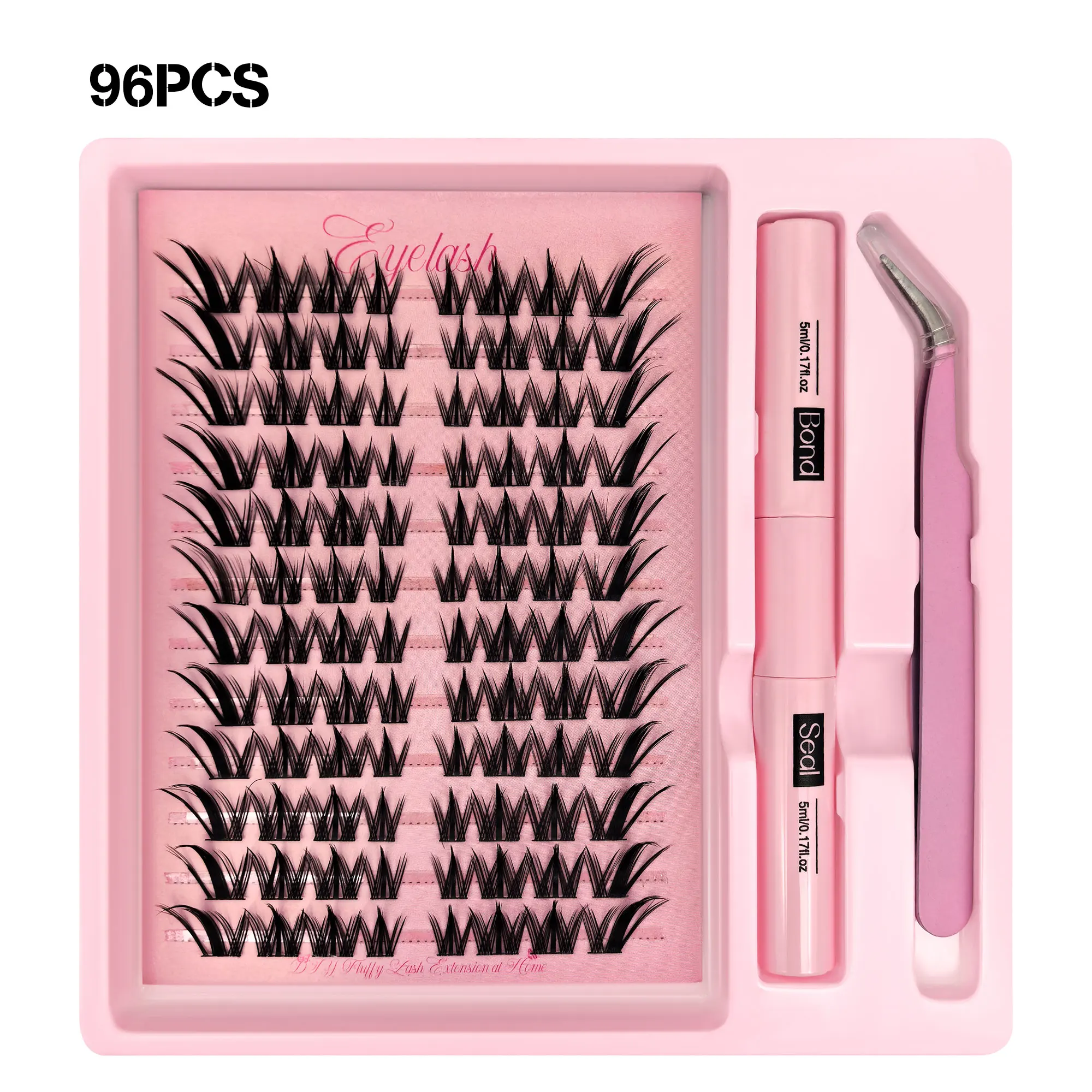 Kit de pestañas postizas D I Y de 96 velocidades, esponjosas y gruesas, para un aspecto natural y voluminoso de ojo de zorro, incluye pegamento y pinzas.