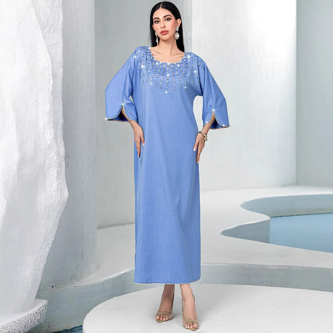 

Eid Luxury Diamonds Dubai Abayas for Women Muslim Dress Ramadan Turkey Kaftan Robe Femme Musulmane Vestidos Islam Clothing Gowm