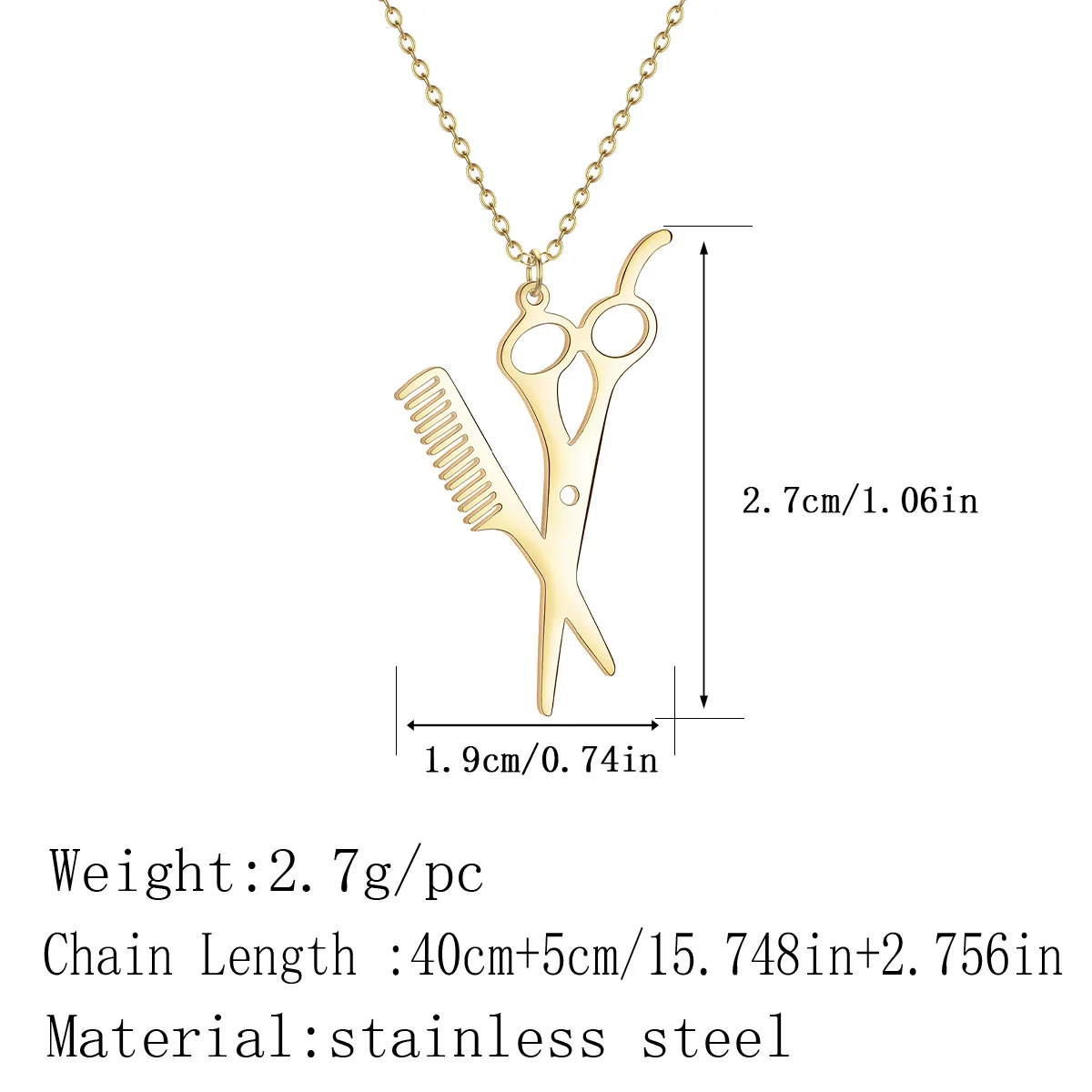 Punk Hair Dresser Stylist Scissors Comb Necklace for Women Barber Golden Stainless Steel Jewelry Birthday image 5