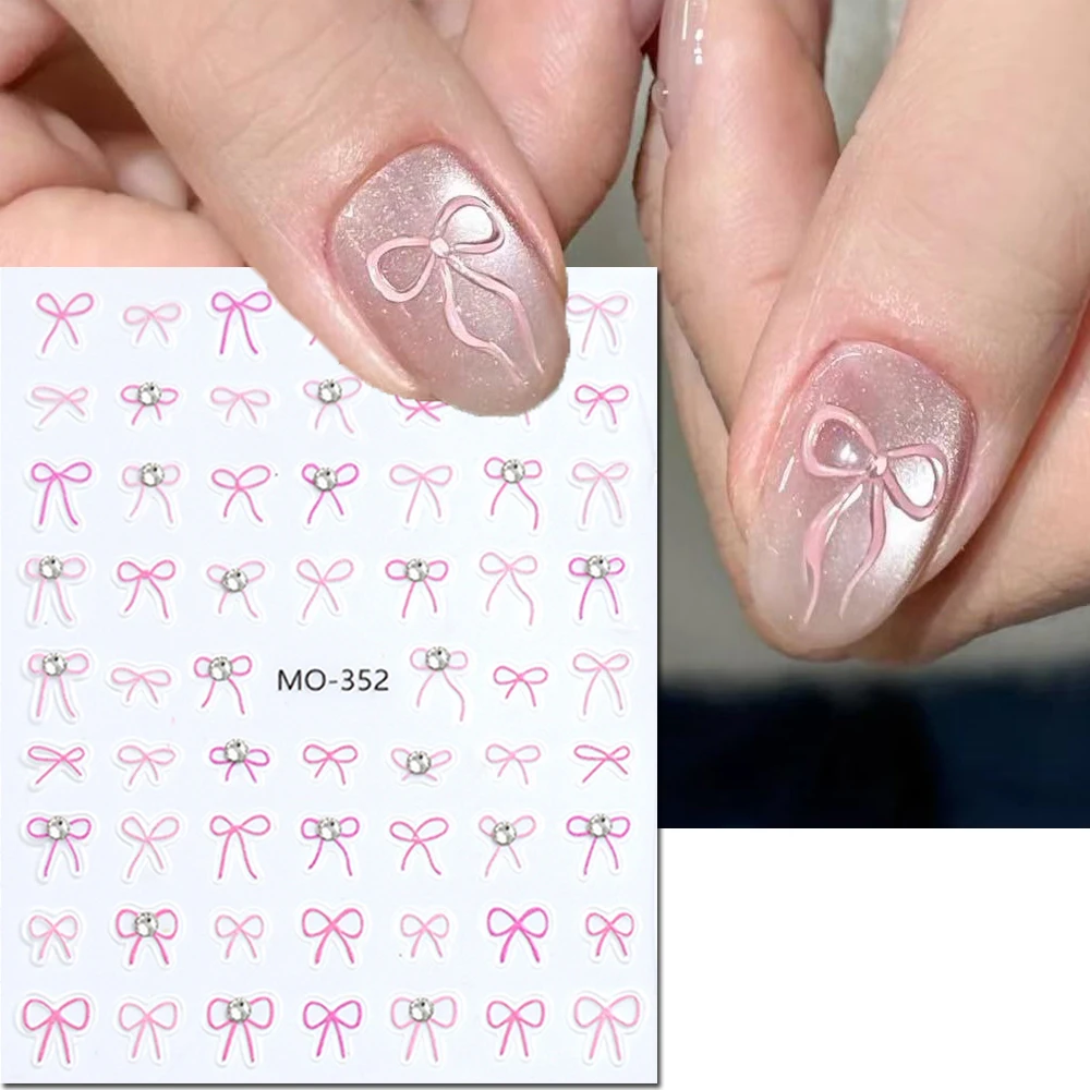 5D Embossed Nail Art Decals Crystal Diamond Candy Color Pink Bowknot Self-Adhesive Nails Stickers Decorations For Manicure