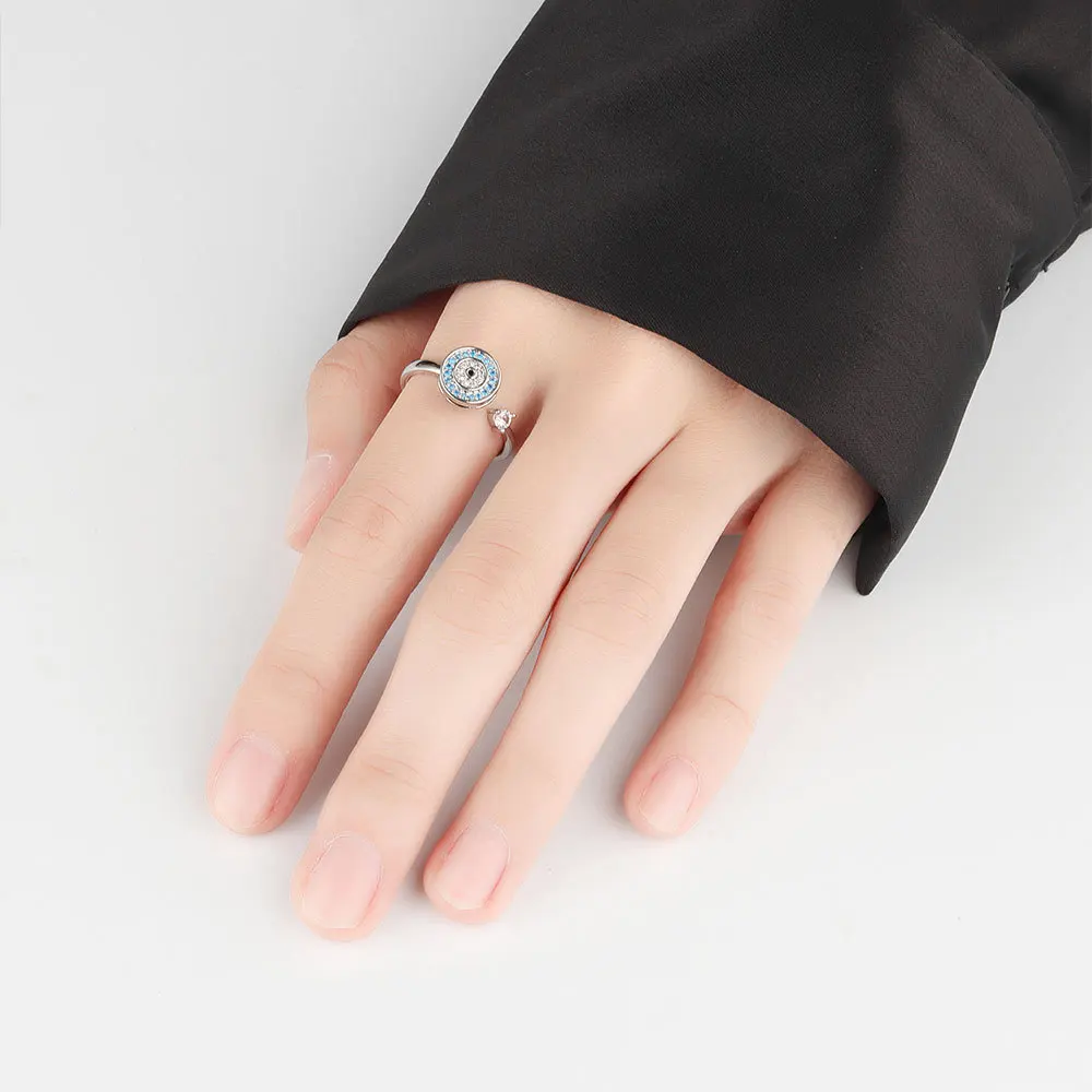 Viking Evil Eyes Rotating Adjustable Knuckle Rings For Women Crystal Anxiety Relief Spinning Ring Fidget Spinner Bague Femme
