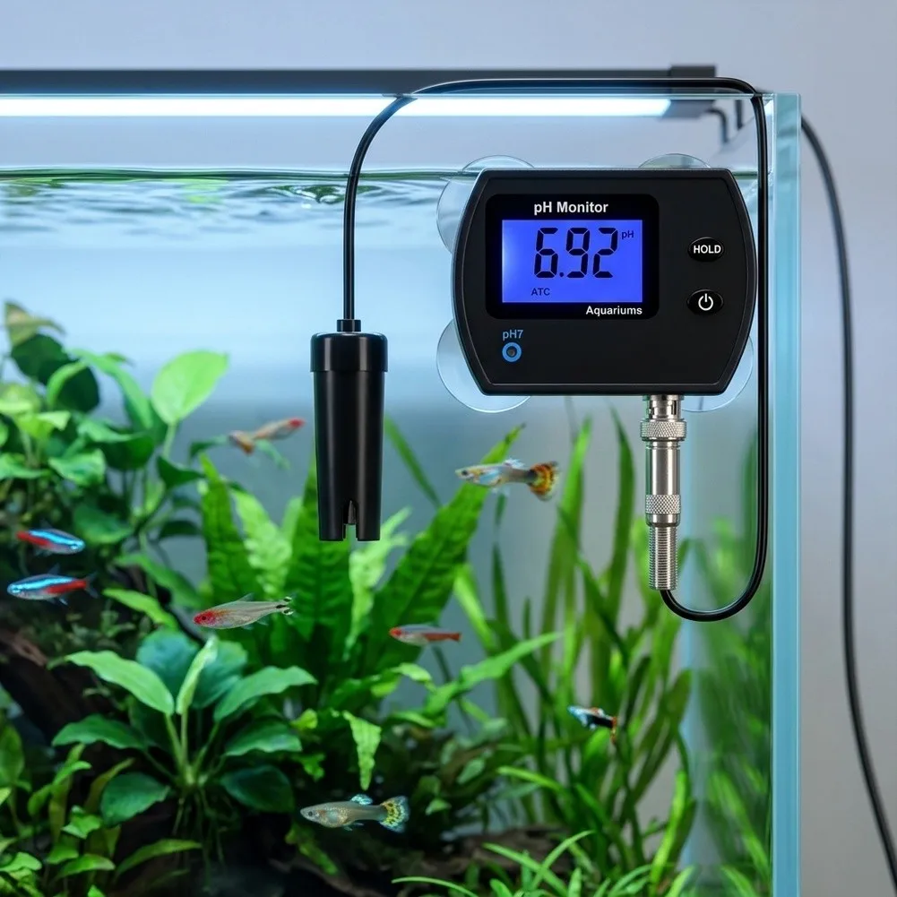 ph-meter-with-temperature-sensor-for-aquarium-care-with-bnc-interface-replaceable-probe-and-calibration-supplies