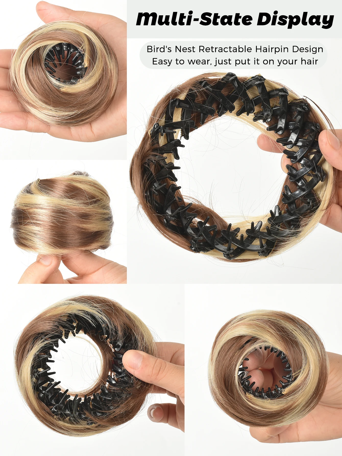 4 Polegada coque de cabelo sintético mágico com círculo clipes elásticos em linha reta donut updo peruca de cabelo em forma de ninho de pássaro retrátil hairpieces