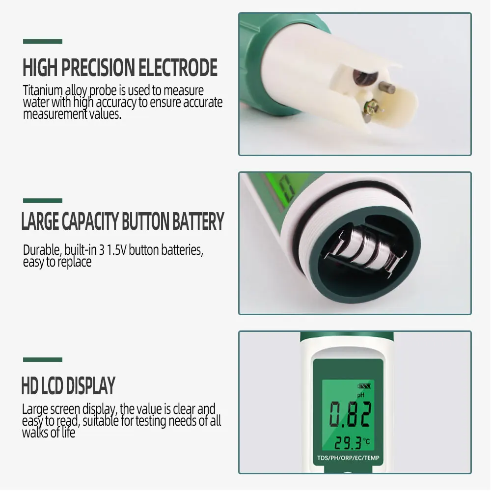 5 في 1 الرقمية جهاز اختبار جودة المياه TDS EC ORP درجة الحرارة مقياس درجة الحموضة المحمولة PH اقلام الفحص لحمامات السباحة مياه الشرب أحواض السمك #4