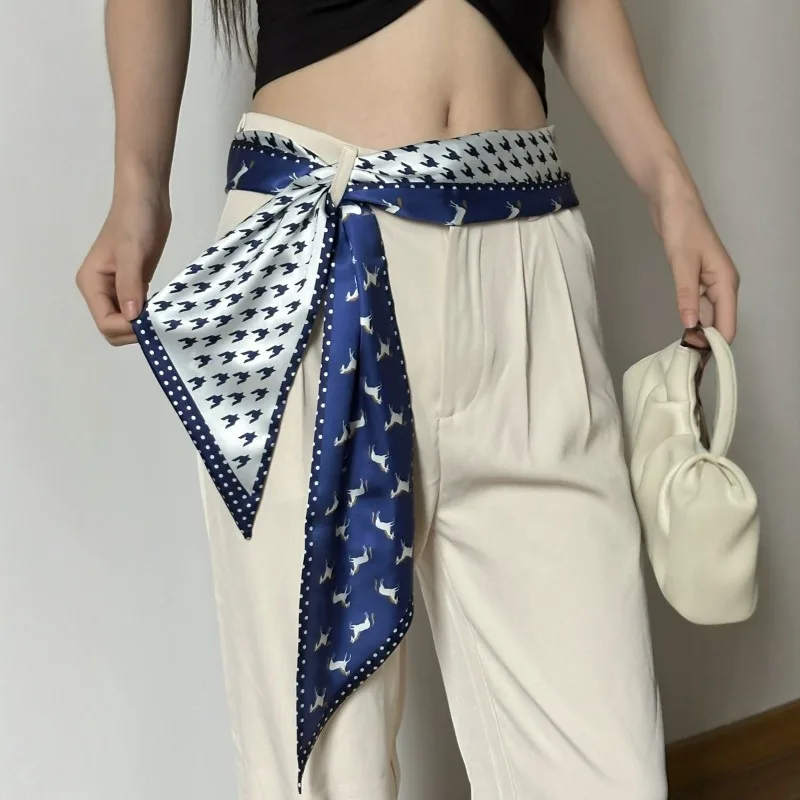 New Angled Short Rectangular Silk-Look Scarf for Women Versatile Headband, Scarf, Korean-Style Neckpiece, Tie-Bind Ribbon