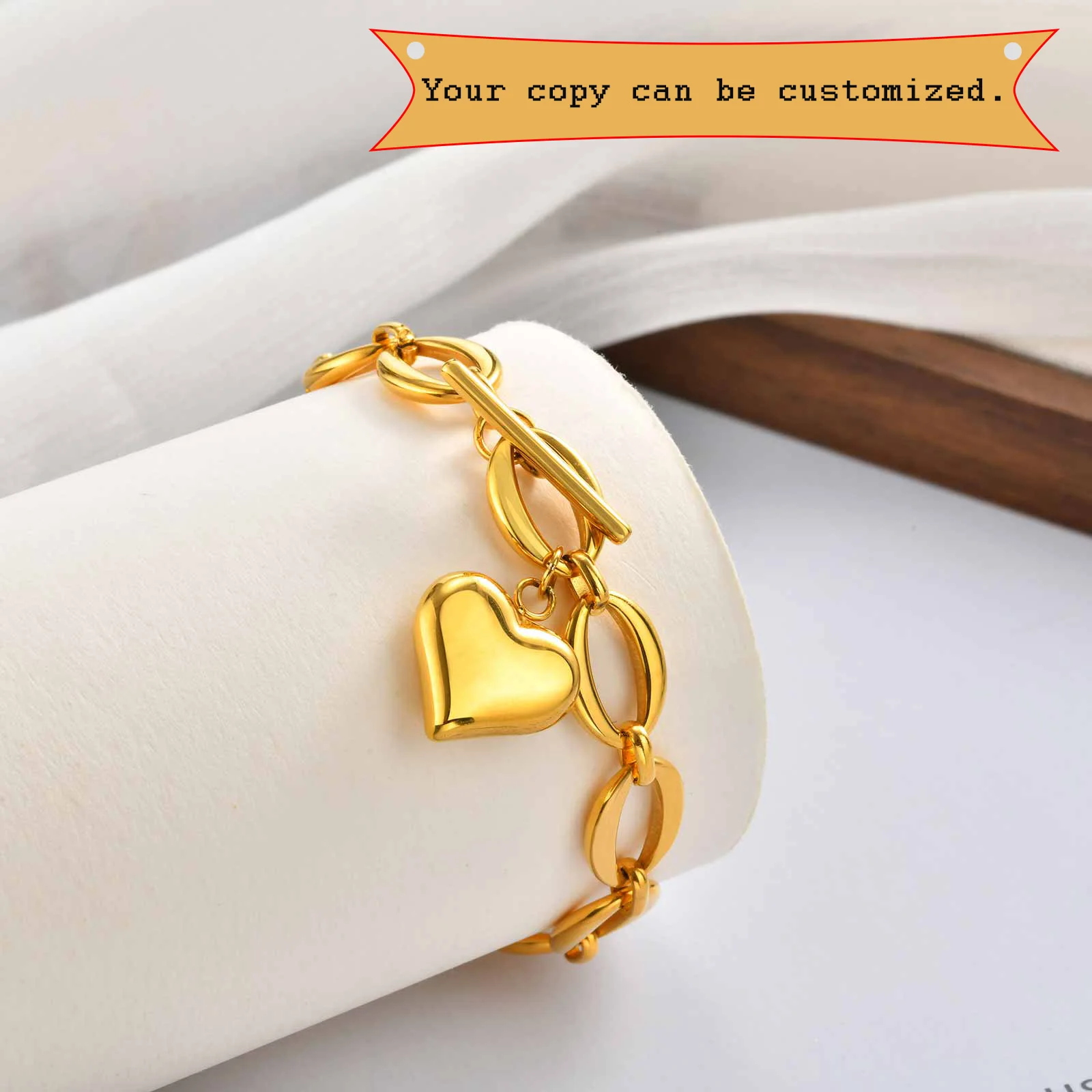 

Heart Charms Bracelet 26-letter design or Customized Names Special Anniversaries Stainless Steel Statement Jewelry Gifts for Mom