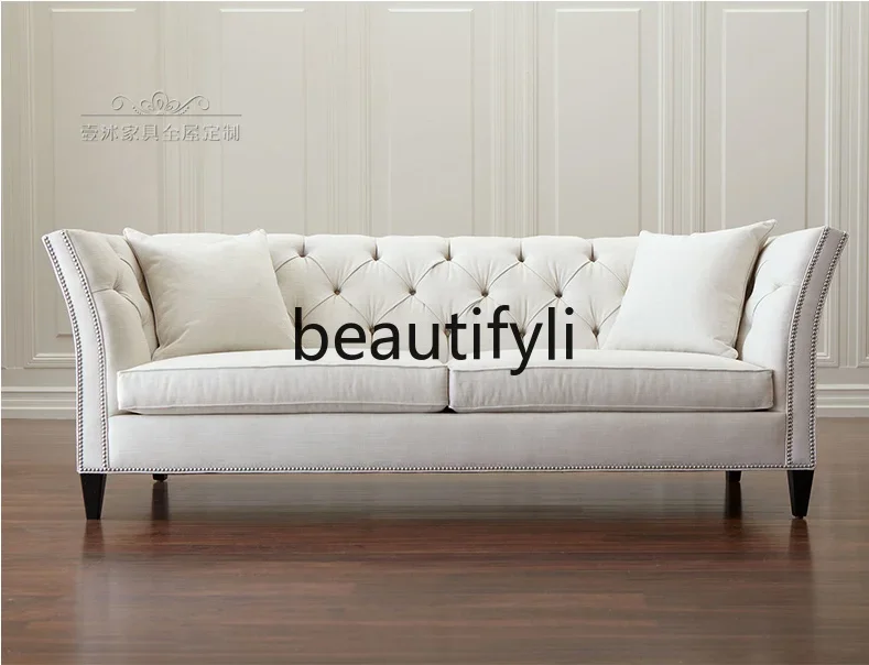 B67 American country fabric pull buckle living room sofa post-modern single and double three-person sofa chair