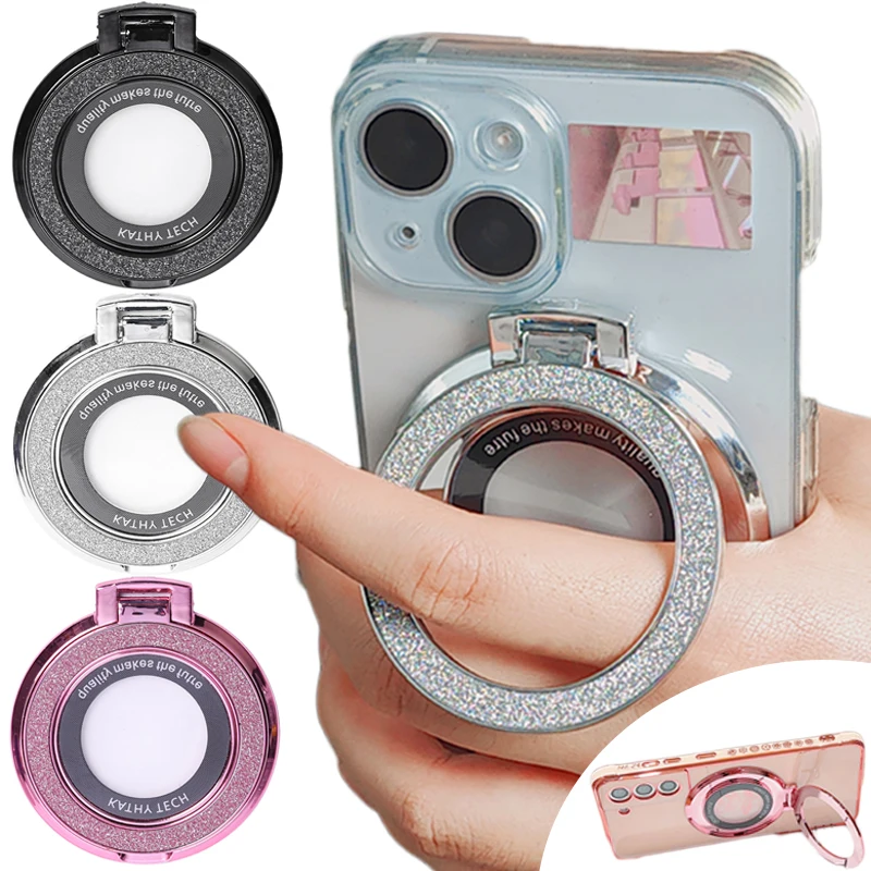 Fashion Glitter Bling Finger Ring Phone Holder Luxury Mobile Phone Stand Grip Back Sticker Phones Mount For iPhone 16 Bracelet