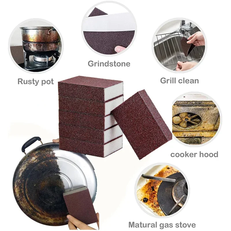 1/10Pcs Rust Remove Sponge Carborundum Eraser Household Cleaning Brush Descaling Scouring Sponges Rub Cooktop Pot Kitchen Tools