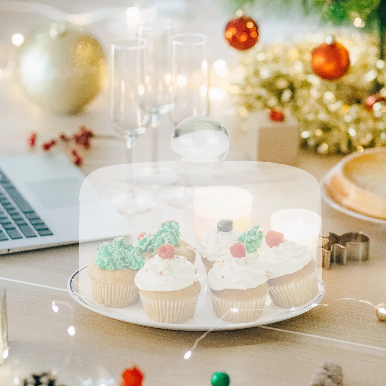 

1Pcs Crystal Clear Glass Cake Cover Snack Cover Kitchen Food Lid for Wedding Buffet Birthday Party (White) Cake Dome