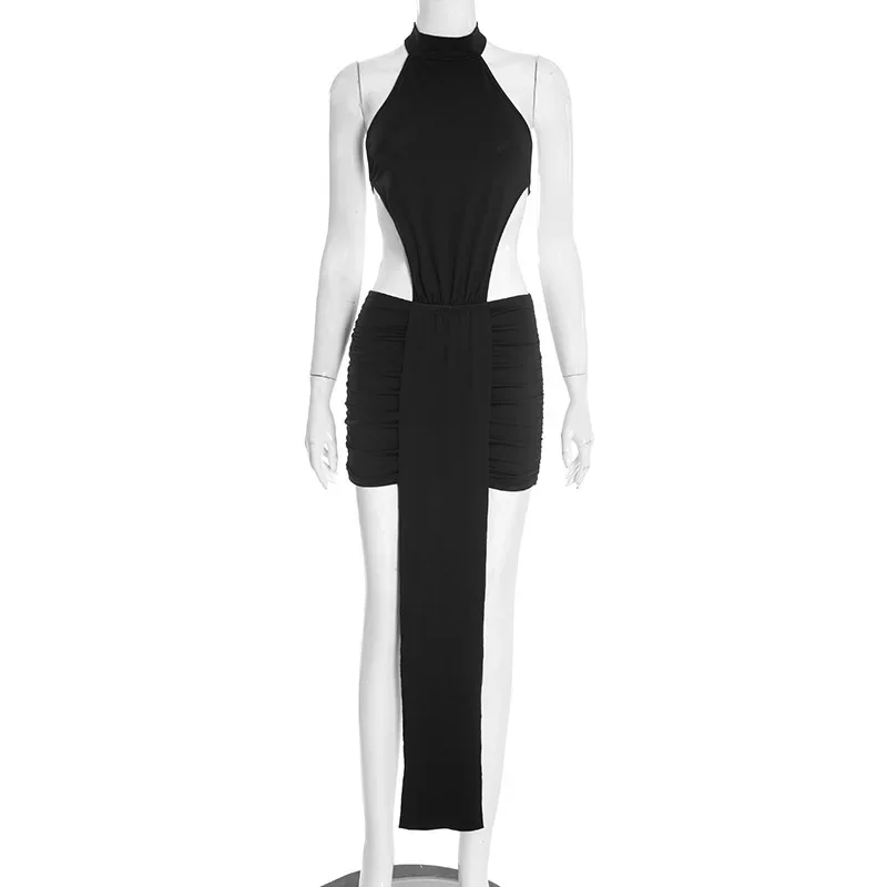 Chaxiaoa rückenfreie sexy Minikleider für Damen, Vestidos, 2026, Frühlingsmode, ärmellos, aushöhlen, Band, figurbetontes Kleid, Schwarz, Rosa