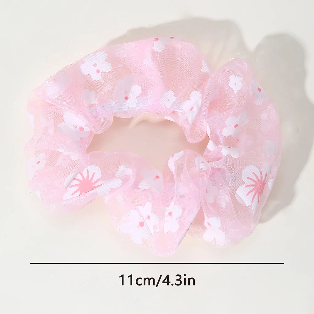 3 PC Pink White and Floral Hair Tie Scrunchies Mesh Satin Hair Tie Ponytail Hair Accessories Girls Womens Elastic Hair Bands