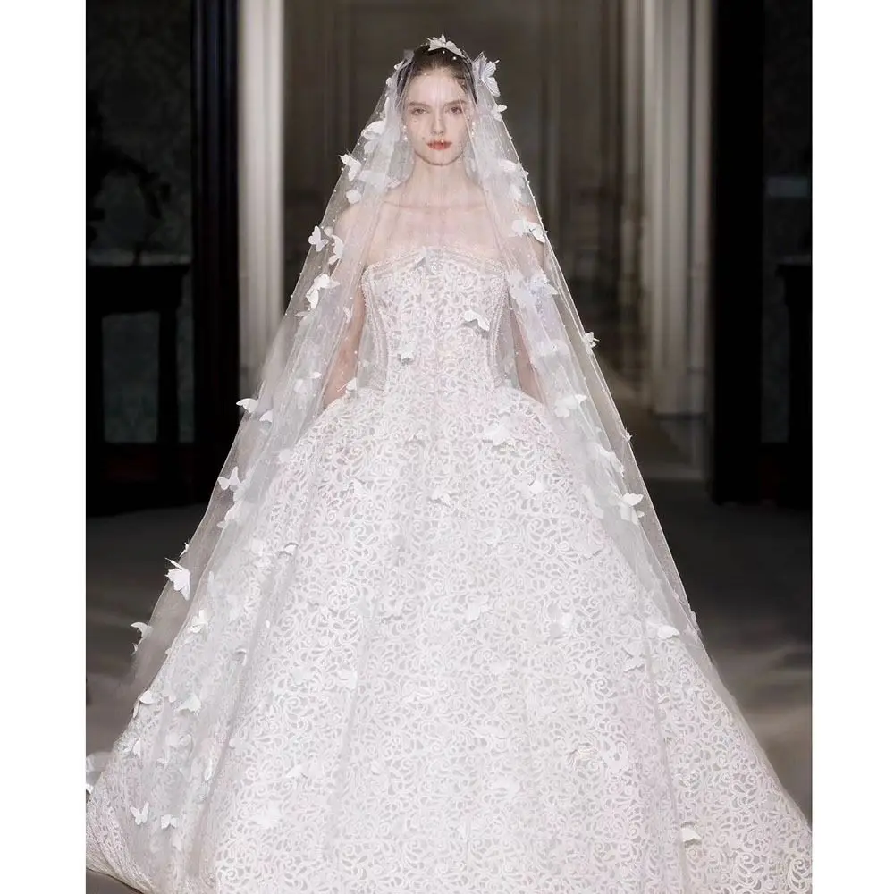 طبقة واحدة من حجاب الزفاف على شكل فراشة بيضاء، غزل ناعم، أغطية رأس زفاف العروس الطويلة للغاية، شاش رومانسي فاخر على شكل فراشة #2