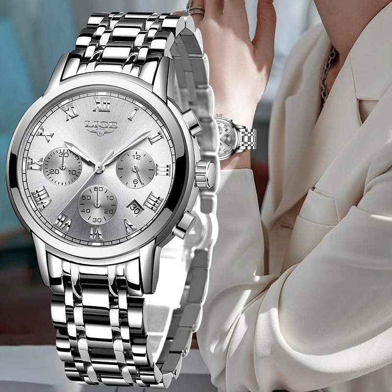 LIGE Elegant Fashion Women's Watches Ladies Top Brand Luxury Classic Steel Band Bracelet Auto Date Quartz Waterproof Woman Watch