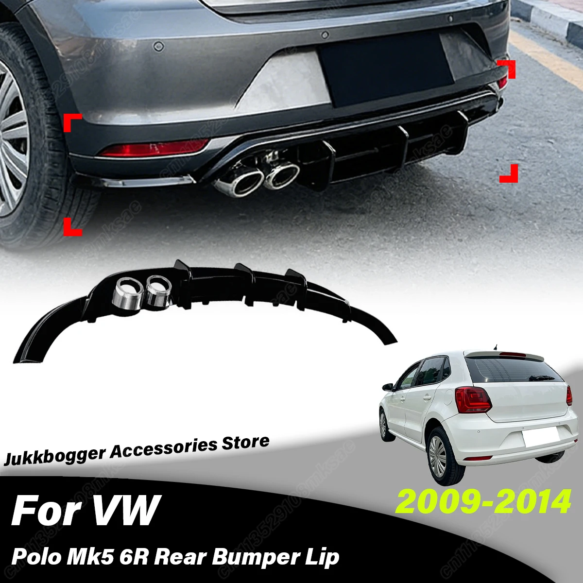 

Для Volkswagen Polo Mk5 6R 2009-2014: Комплект декоративных аксессуаров для заднего бампера (спойлер, диффузор)