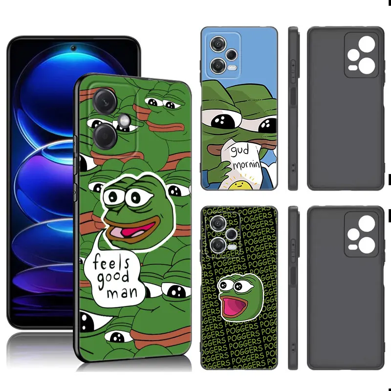 Sad Frog P-Pepe Black Silicone Phone Case For Xiaomi Redmi Note 9 10 11 11S 11T 12 13 Pro 5G Plus 9S 10S 12S