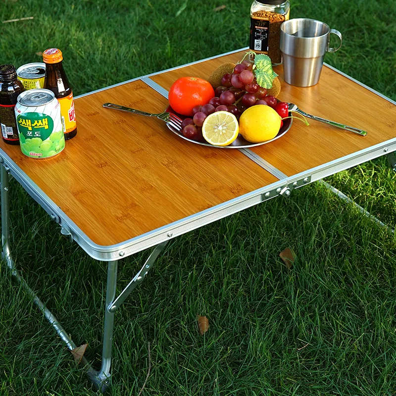 Table de pique-nique en bois de bambou, table pliante portable, table d\'ordinateur portable, meubles simples, camping en plein air