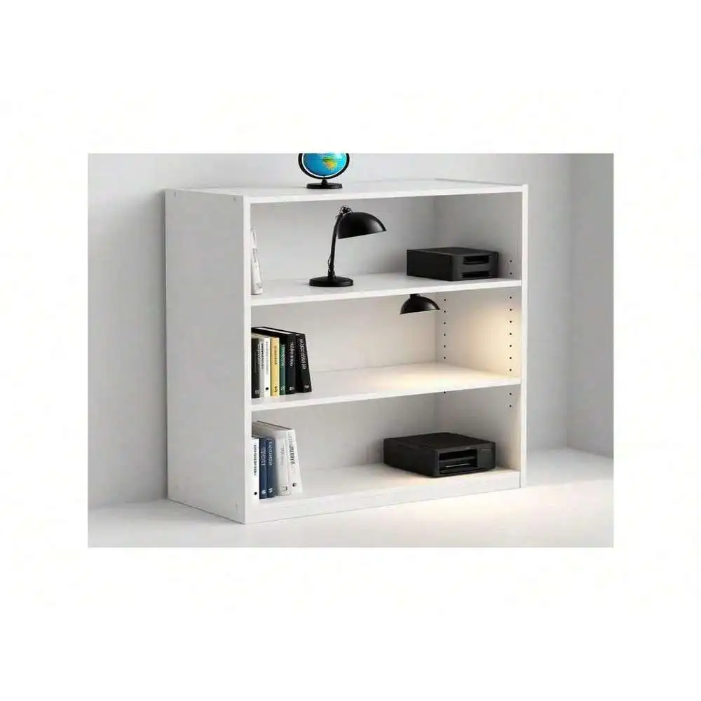 خزانة كتب ذات 3 أرفف مع أرفف قابلة للتعديل، باللون الأبيض #1
