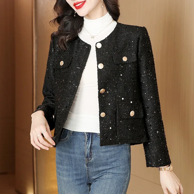 

ort Sle Outerwear 2024 Spring Women's Faion Luxury Lady Ele Street Sle Top Polyester Fiber 00% Long Sve