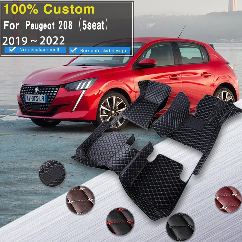 

Качественные автомобильные коврики для Peugeot 208 P21 2019 ~ 2022 года, противогрязевая накладка, автомобильные ковровые аксессуары, кожаный коврик для автомобиля, автомобильные аксессуары