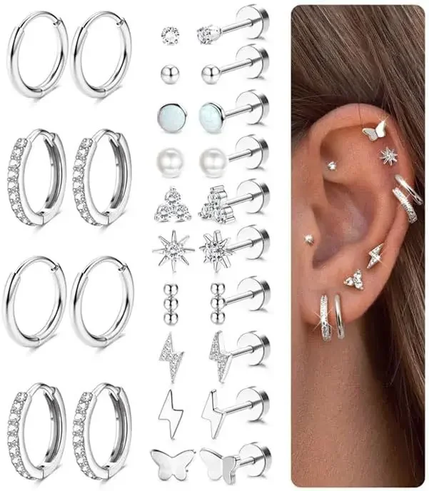Modernos Pendientes de Aro Planos Chapados en Oro para Mujer, Aretes Hipoalergénicos de Acero Quirúrgico, Set de Aros de Cartílago de Calibre 20G