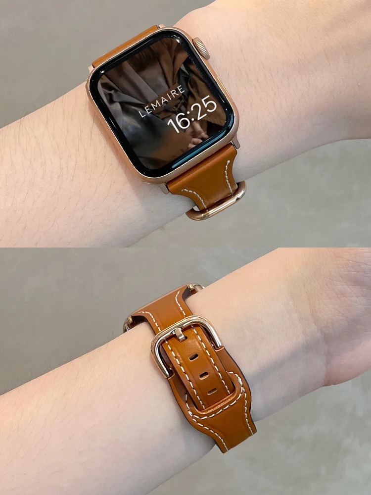 Slim leather strap for Apple Watch band 45MM 49MM 41MM 44MM 42MM 38MM 40MM correa bracelet iWatch series ultra 9/7/8/SE/6/5 46MM