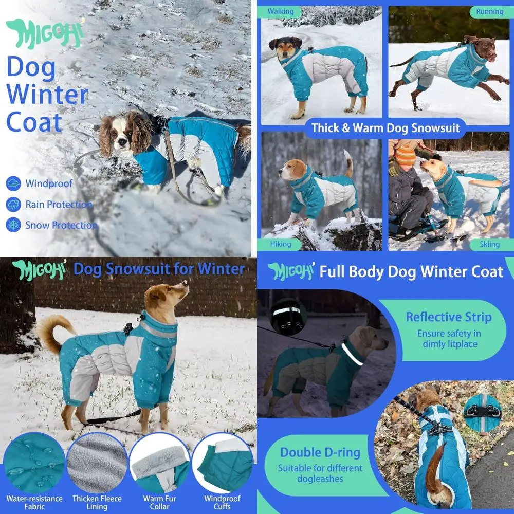 

Warm Reflective Winter Coat with Harness for Large Dogs, Fleece Turtleneck Jacket, Windproof Snowsuit with Zipper, 2XL
