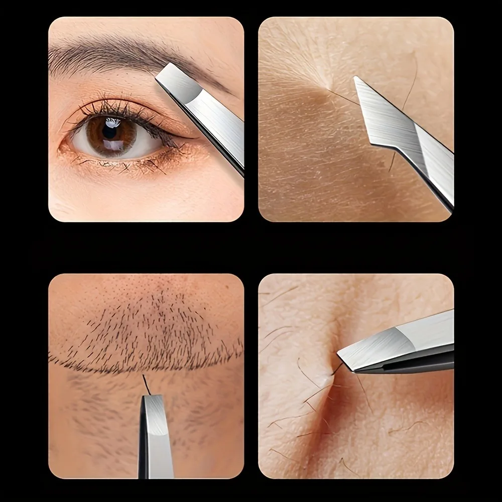 A Four-piece Precision Tweezers set - Professional Stainless Steel Eyebrow Tweezers, Multi-purpose Eyebrow Trimmers
