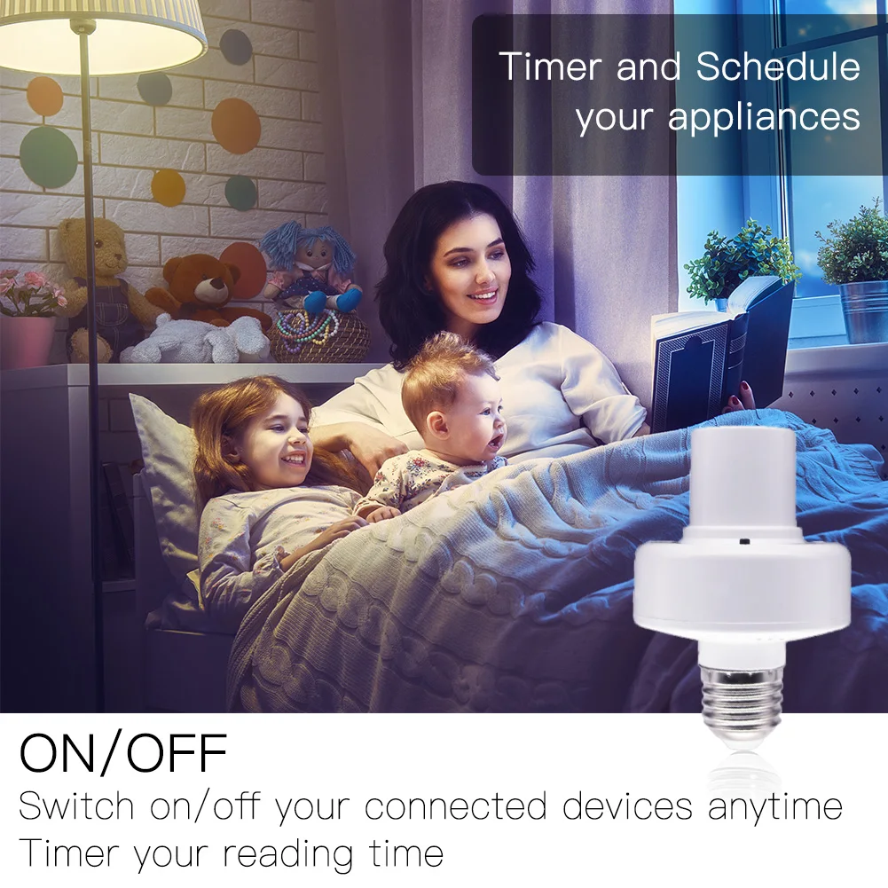 Imagem -04 - Wifi Smart Light Bulbo Adaptador Suporte da Lâmpada Base ac Vida Inteligente Tuya Controle de Voz sem Fio com Alexa Google Casa E27 E26 85265v