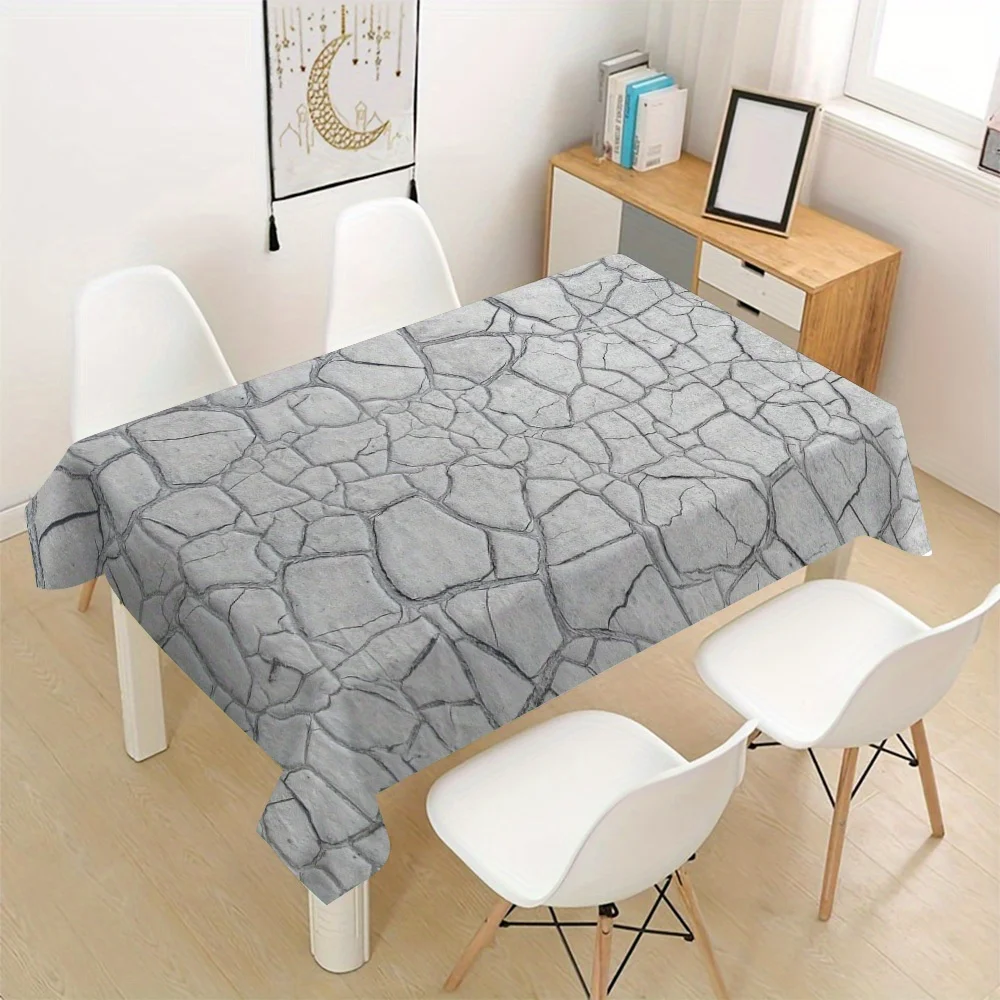 Holiday Tablecloth, Gray Rock Crack Texture Pattern Cover, Waterproof Table Cloth for Dining Table, Industrial Room Decor