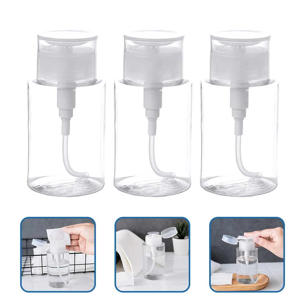 

3pcs Press Dispenser Bottle Petg Pp Leakproof Portable Refillable Travel Container For Toner Alcohol Makeup Remover Liquid