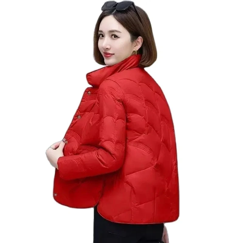 2023 Autumn Winter White Coat Quilted White Duck Down Down Jacket For Female Short Simple Stand Neck Fashion Cotton Jacket Women