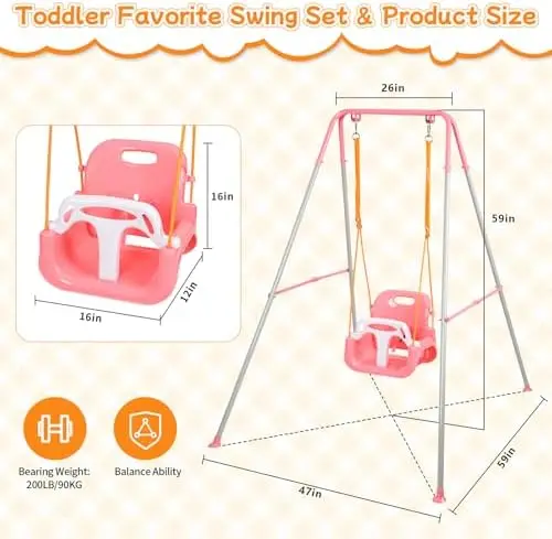 3-in-1 Toddler Swing, Foldable Indoor & Outdoor Baby Swing, Multifunctional Swings for Children 6 Months and Older