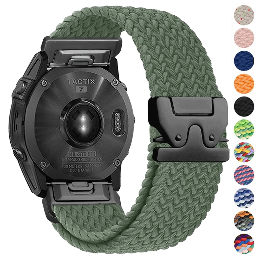 Ремешок из парашютного нейлона Quick Fit 20, 22, 26 мм для Garmin Fenix 8 51 мм, 7X, 7 Pro, Fenix 6X, 6, 5X, 5 Plus, Tactix 8, Forerunner 965, 970