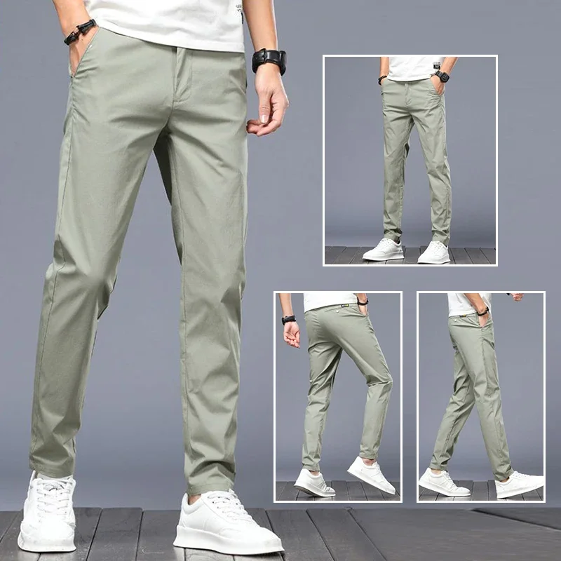 

2025 NEW Men Look Taller Thin Casual Suit Pants Male Slim Fit Korean Style Blazer Pants Ankle Length Cropped Light Gray Trousers