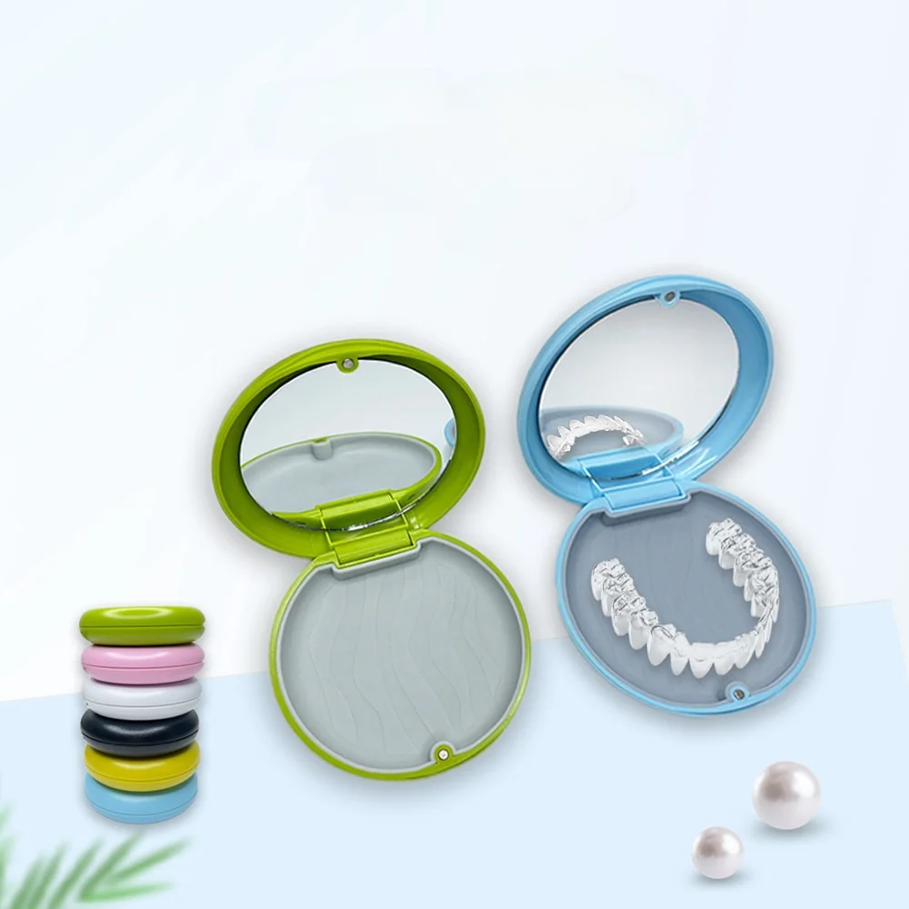 Braces Orthodontic Case Dental Retainer Box Magnetic Aligner Mouth Guard Container For Travel Denture Storage Box With Mirror