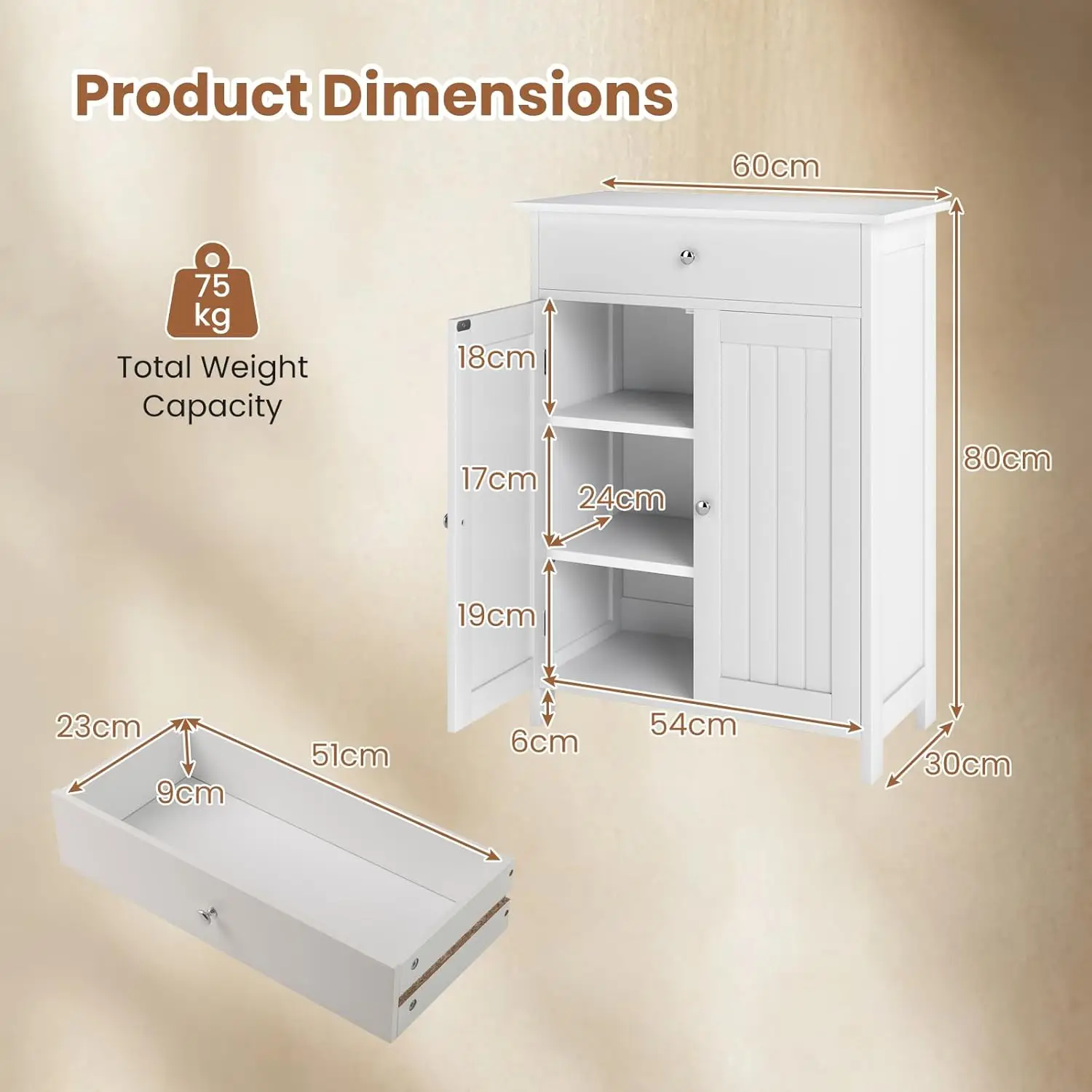 **/Bathroom Storage Cabinet, Floor Storage Organizer With 2 Doors, 2 Open Shelves
