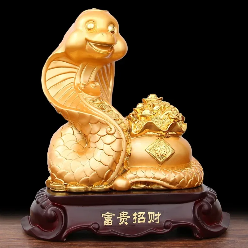 Chinese Style Golden Lucky Zodiac Snake Animal Resin Ornaments Crafts Home Study Desk Crafts Housewarming Gifts Sculpture