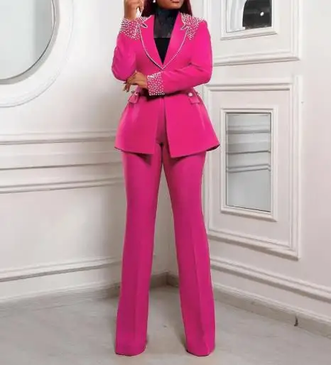 Женский комплект из двух предметов, осень/зима 2021, модный новейший хит продаж, стильный облегающий эластичный костюм с жемчугом и длинными рукавами, комплект из двух предметов